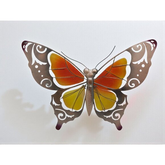 vintage metal butterfly w/stained glass wings wall mount decor - Picture 5 of 10